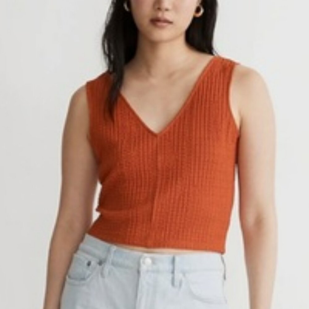 Madewell Orange Seersucker V-neck Cropped Tank Top XL
